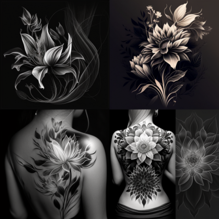  Tatoo Concept Light Lines Floral Flower Black And White 